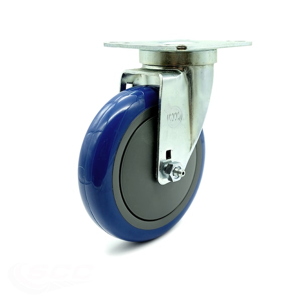 Universal Kitchen Caster - 5" Blue Poly Wheel - Swivel